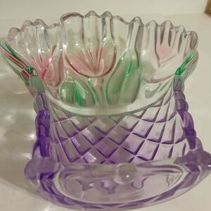 Glass Decorative Embossed Tulip W/ Vase Candy Dish